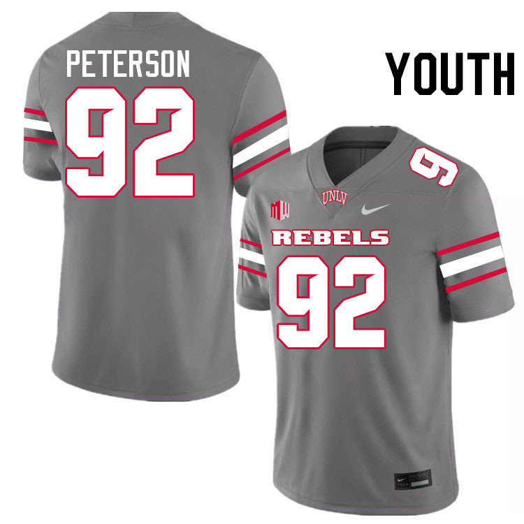 Youth #92 Maxwell Peterson UNLV Rebels College Football Jerseys Stitched-Grey